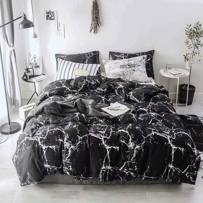 CLOTHKNOW Black White Grey Queen Comforter Set 3Pcs Marble Bedding Comforter Sets Abstract Comforter Queen Men Women Black Queen Size Comforter Sets