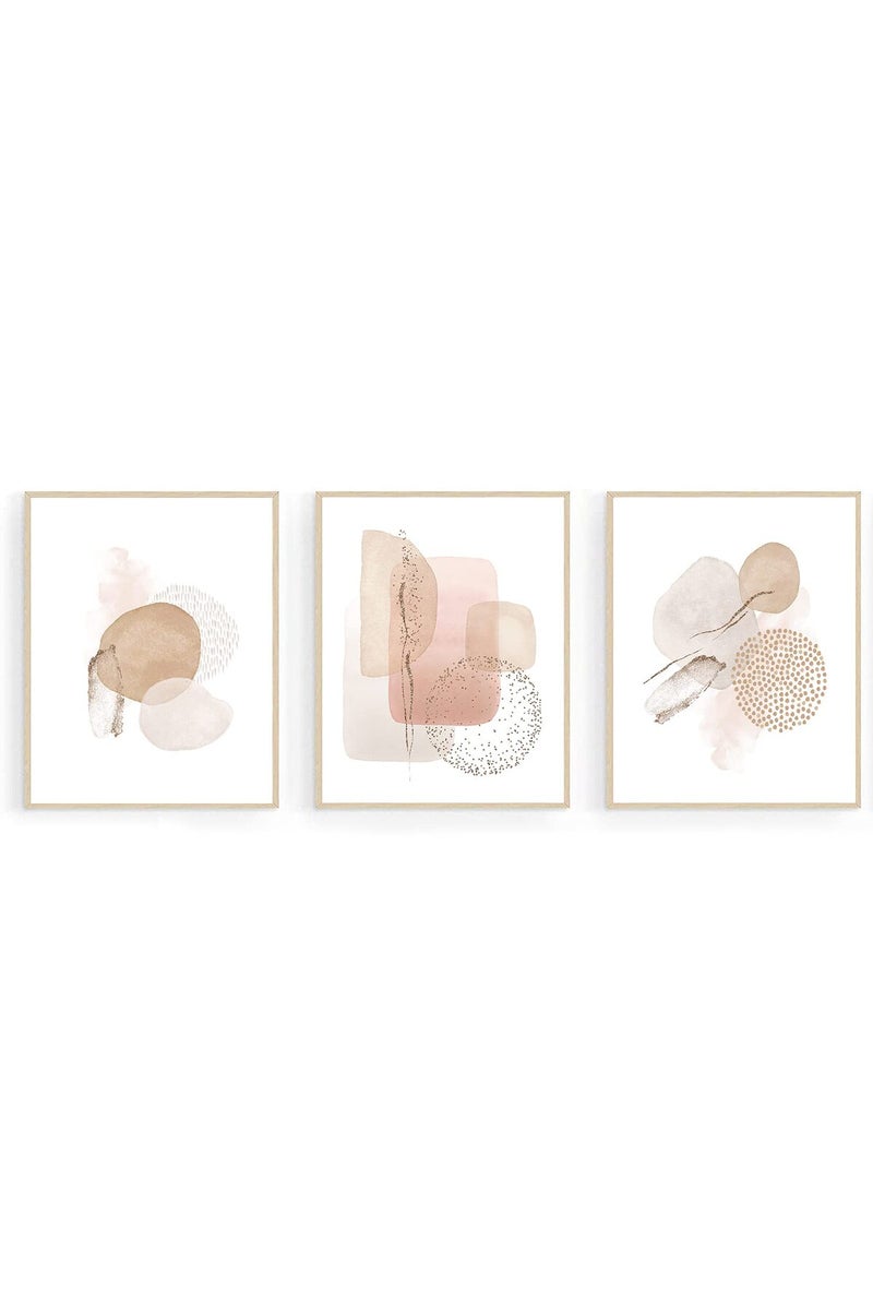 ASTRDECOR Boho Wall Decor Print - Set of 3 Boho Art Prints Abstract Beige Pink Geometric Art Print Art Wall Decor | Boho Wall Art Print Boho Poster and Print Bedroom Decor | 11" x 14" UNFRAMED - Image 1