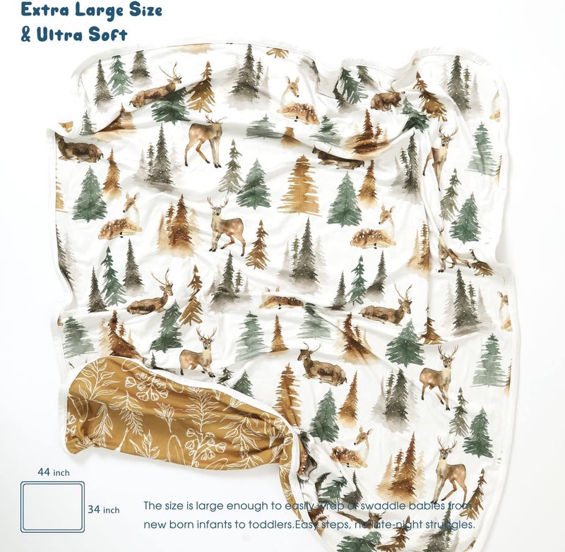 GRSSDER Baby Blankets Super Soft Stretchy Jersey Knit Swaddle Blanket for Baby Girls and Boys, Double Layer Receiving Blankets 34 x 44 Extra Large for Swaddling, Deer Pattern - Image 2