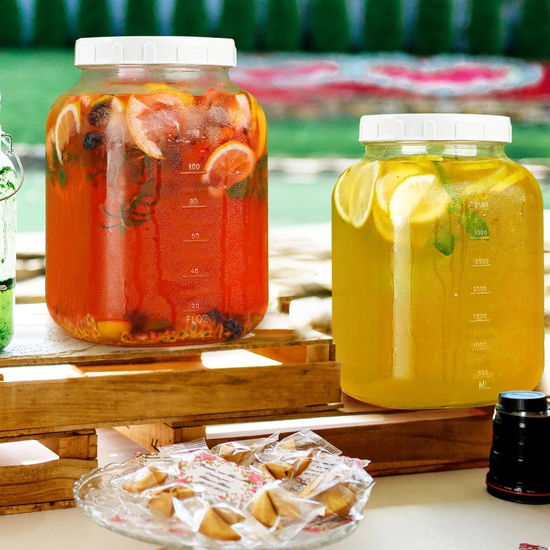 Folinstall 2 Pack Wide Mouth 1 Gallon Clear Glass Jar with Lid, Heavy Duty Airtight Screw Lid with Silicone Gasket - Large Mason Jar with 2 Scale Mark for Fermenting Kombucha and Storing Food(Extra 2 Gaskets) - Image 2
