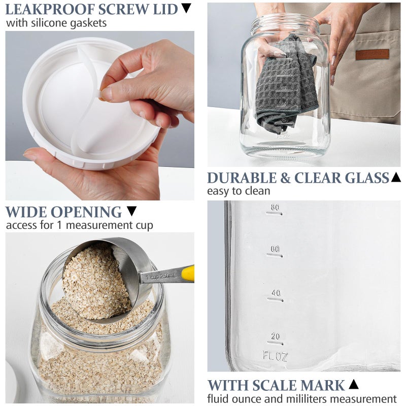 Folinstall 2 Pack Wide Mouth 1 Gallon Clear Glass Jar with Lid, Heavy Duty Airtight Screw Lid with Silicone Gasket - Large Mason Jar with 2 Scale Mark for Fermenting Kombucha and Storing Food(Extra 2 Gaskets) - Image 3