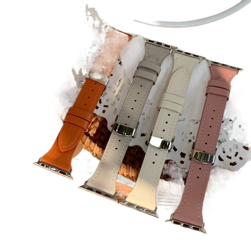 AD Gold Classic Leather Strap Smartwatch Band Compatible with Apple Watch with Adjustable Fit Replacement Strap for Daily Wear - Image 3
