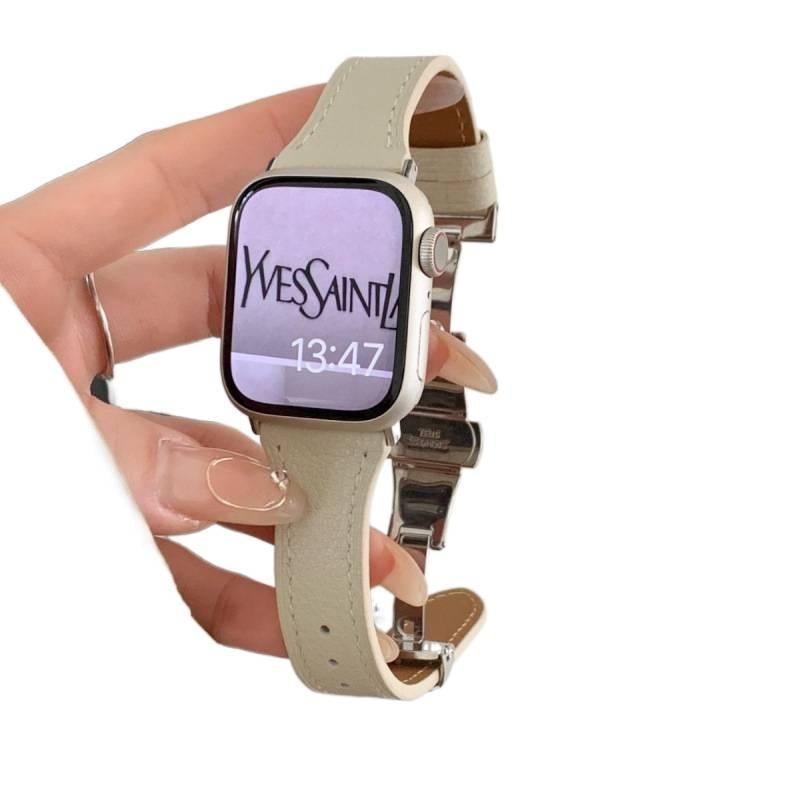 AD Gold Classic Leather Strap Smartwatch Band Compatible with Apple Watch with Adjustable Fit Replacement Strap for Daily Wear - Image 5