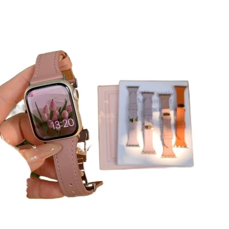 AD Gold Classic Leather Strap Smartwatch Band Compatible with Apple Watch with Adjustable Fit Replacement Strap for Daily Wear - Image 2