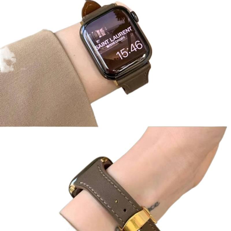 AD Gold Classic Leather Strap Smartwatch Band Compatible with Apple Watch with Adjustable Fit Replacement Strap for Daily Wear - Image 4