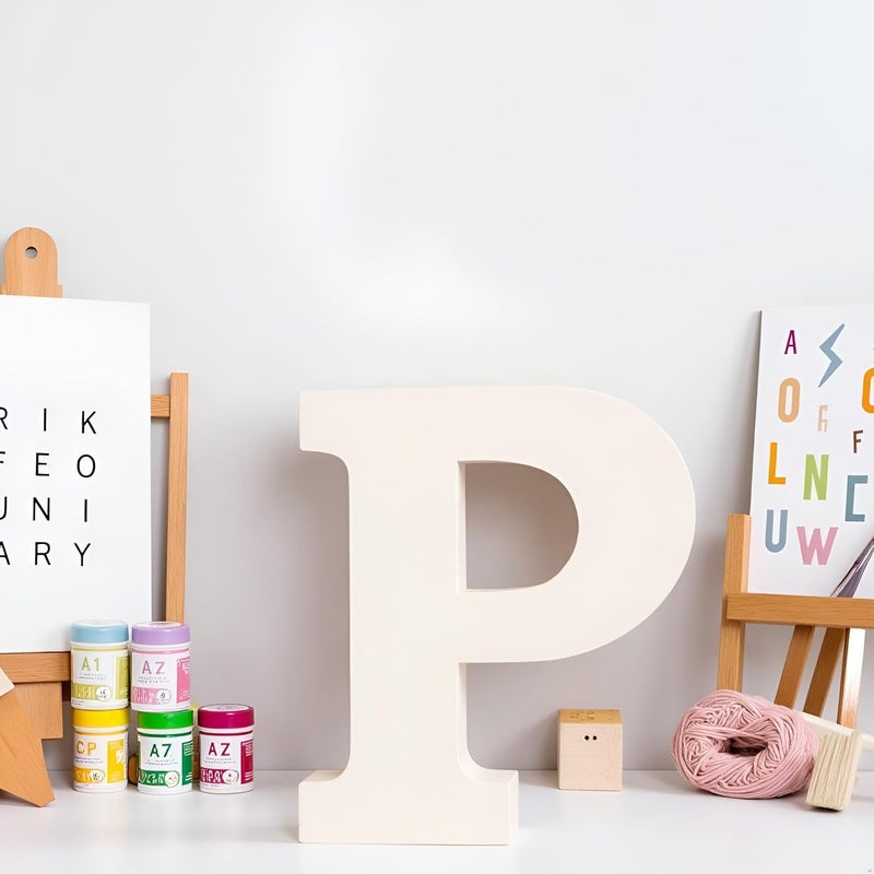 AKDAMA Wooden P Letter- English Upper Case Alphabets Cutouts for Art and Craft Work (P_White_15x2.5 cm) - Image 1