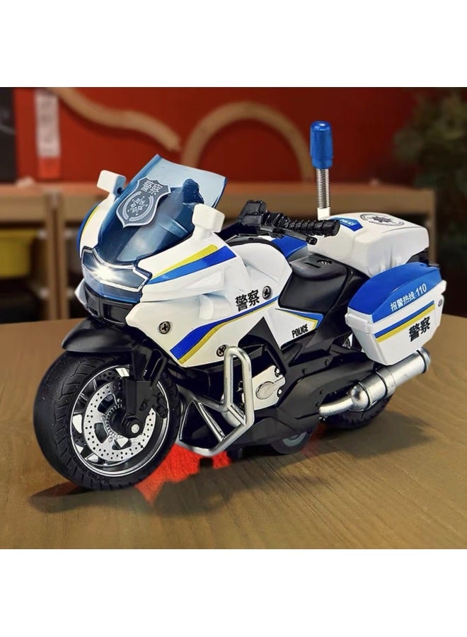 Children's Toy Police Car Model Alloy Simulation Car Model Ambulance Police Fire Truck 110 Toy Car-Color:National Guest Police Motorcycle Chinese 【light + Sound Effect】】 - Image 1