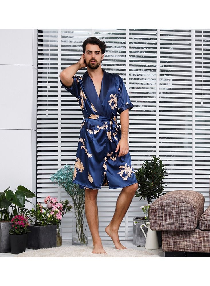 Loquat Printed Polyester Robe Blue  - Image 1