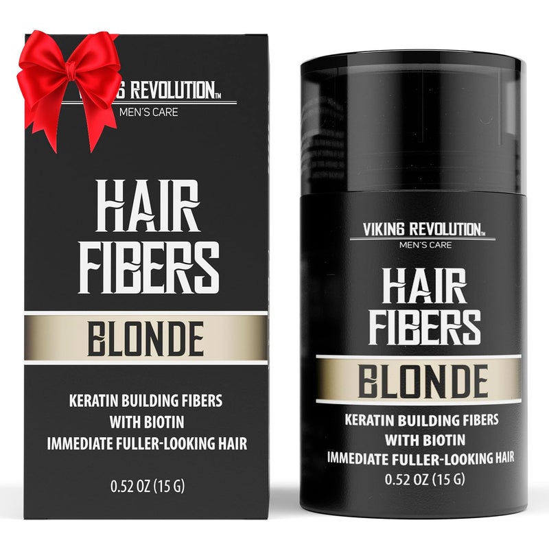 Viking Revolution Blonde Hair Fibers for Thinning Hair Men - Thick Fiber for Bald Spot Cover Up Hair Building Fibers with Kerating and Biotin - Hair Fiber for Men for Thicker and Fuller Look (0.52oz) - Image 1