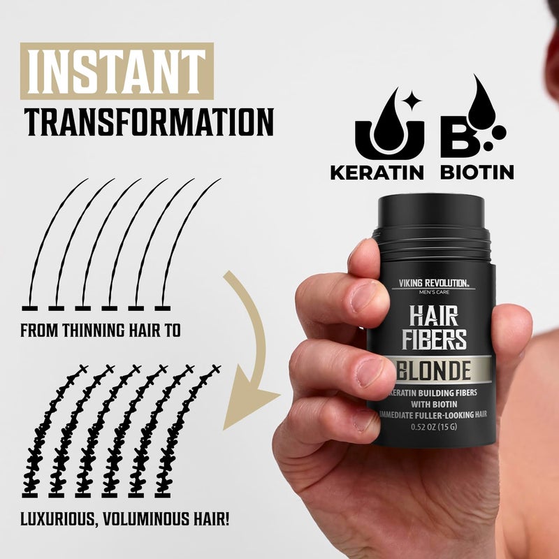Viking Revolution Blonde Hair Fibers for Thinning Hair Men - Thick Fiber for Bald Spot Cover Up Hair Building Fibers with Kerating and Biotin - Hair Fiber for Men for Thicker and Fuller Look (0.52oz) - Image 5