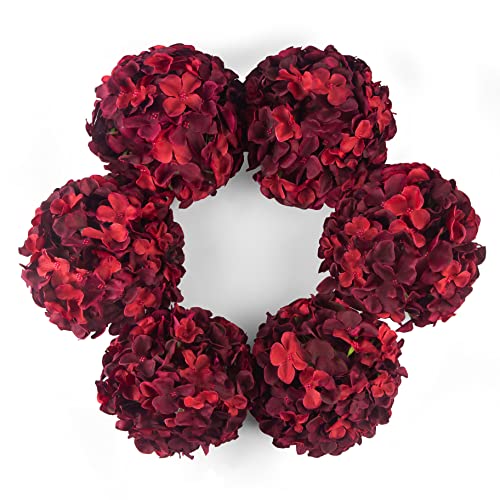 DuHouse 8.7" Silk Hydrangea Artificial Flower Heads with Stems Fake Hydrangeas Flowers for DIY Wedding Centerpiece Home Decor,Pack of 6 (Burgundy) - Image 1