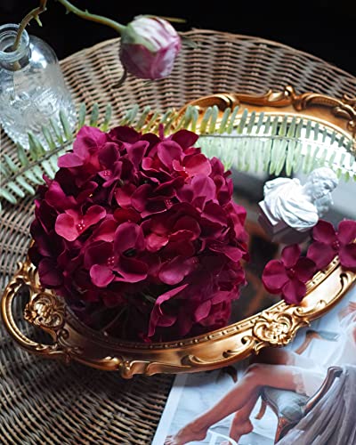 DuHouse 8.7" Silk Hydrangea Artificial Flower Heads with Stems Fake Hydrangeas Flowers for DIY Wedding Centerpiece Home Decor,Pack of 6 (Burgundy) - Image 4