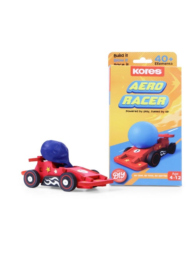 كورس لعبة سيارة السباق Kores Aero Racer التي تعمل بالبالونات، مناسبة للأطفال (من 4 إلى 12 سنة) | ابنِها، انفخها، وتسابق بها | تعليم العلوم والتكنولوجيا والهندسة والرياضيات | أكثر من 40 عنصرًا - Image 1