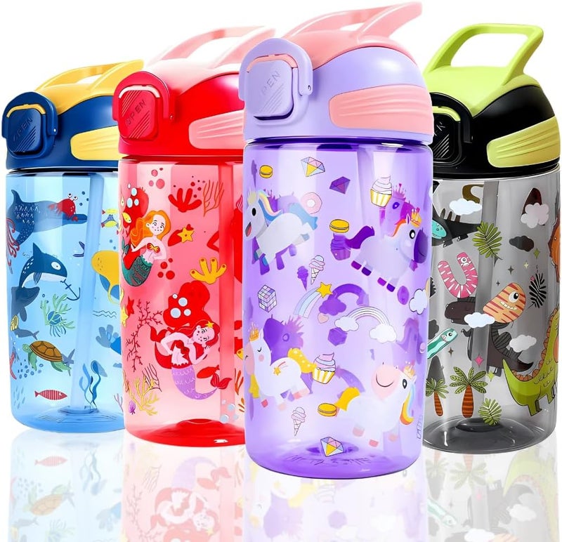 أوشانيك اوشنايك زجاجة مياه للاطفال خالية من BPA مع ماصة - 550 مل/600 مل مانعة للتسرب للاطفال الصغار والمدرسة، زجاجة بلاستيكية متينة للبنات والاولاد (تصميم يونيكورن، 550 مل، تصميم بدون حزام) - Image 1