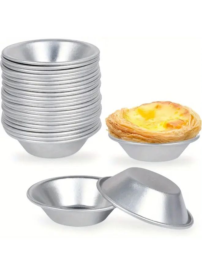 25Pcs Silvery Reusable Aluminum Tart Molds Non Stick Pie Cake Cookie Shells - Image 1