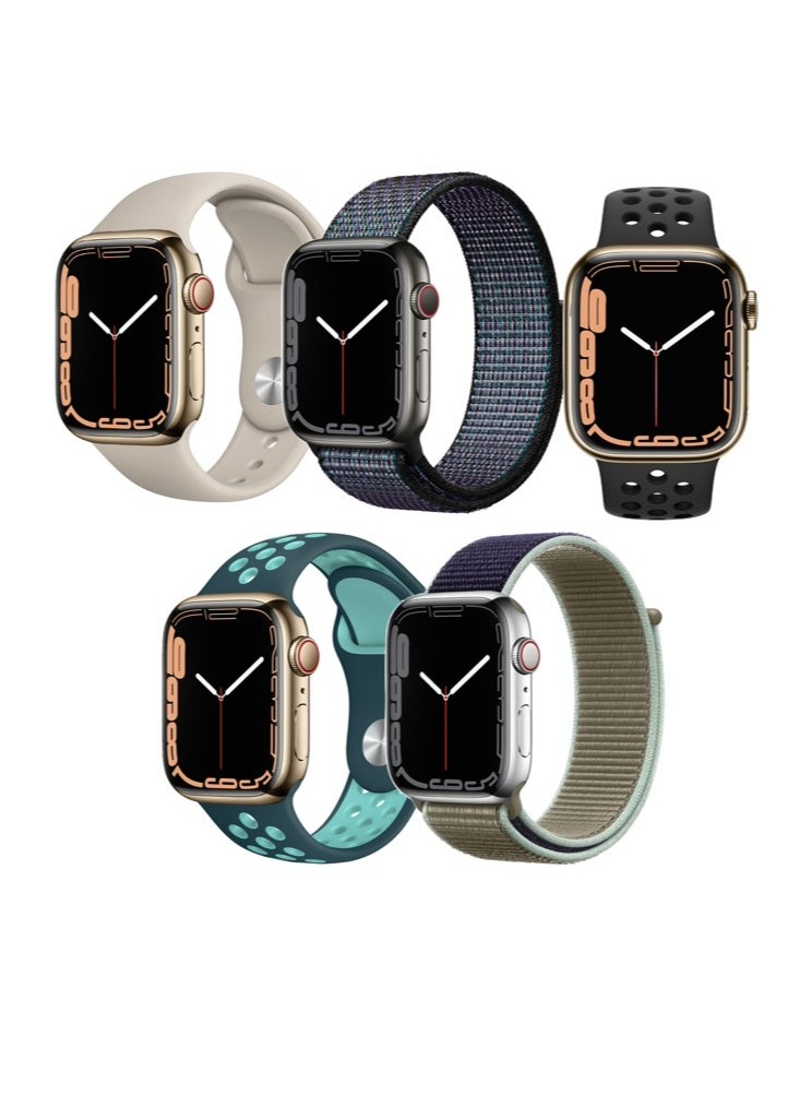 Perfii - 5pcs Watch Bands Replacement for Apple Watch Strap Compatible with Apple Watch 42/41/40/38mm Series 10/9/8/7/6/5/4/SE - Image 1