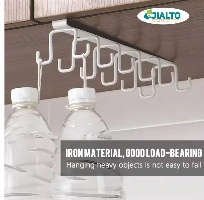 JIALTO Double Row Cup Holder Rack with 12 Hooks, Metal Cabinet Hanging Organizer for Kitchen, Coffee & Tea Cups, Towel Holder, Black - Image 3