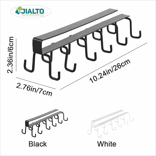 JIALTO Double Row Cup Holder Rack with 12 Hooks, Metal Cabinet Hanging Organizer for Kitchen, Coffee & Tea Cups, Towel Holder, Black - Image 2