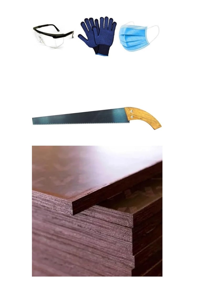 ABBASALI Waterproof Marine Ply Wood Sheet Furniture Board Brown for Multi Purpose DIY Works 60cm X 80cm Pack of 6 Pieces With Gloves, Goggle, 10Pcs Facemask & Saw (9mm)  - Image 1