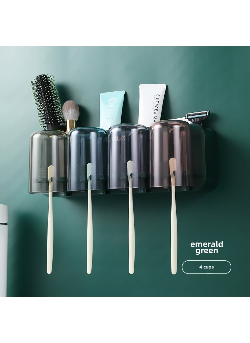 Generic Wall-Mounted Toothbrush Holder SetLight luxury green [4 Cup toothbrush holder]] Light luxury green [4 Cup toothbrush holder]] 