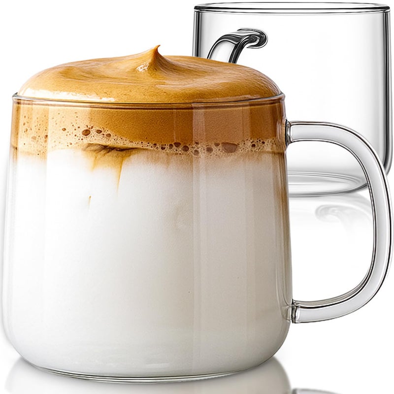 Aquach 20 oz Large Glass Coffee Mugs with Handle Set of 2 Clear Glass Cups for Latte Cappuccino and Tea