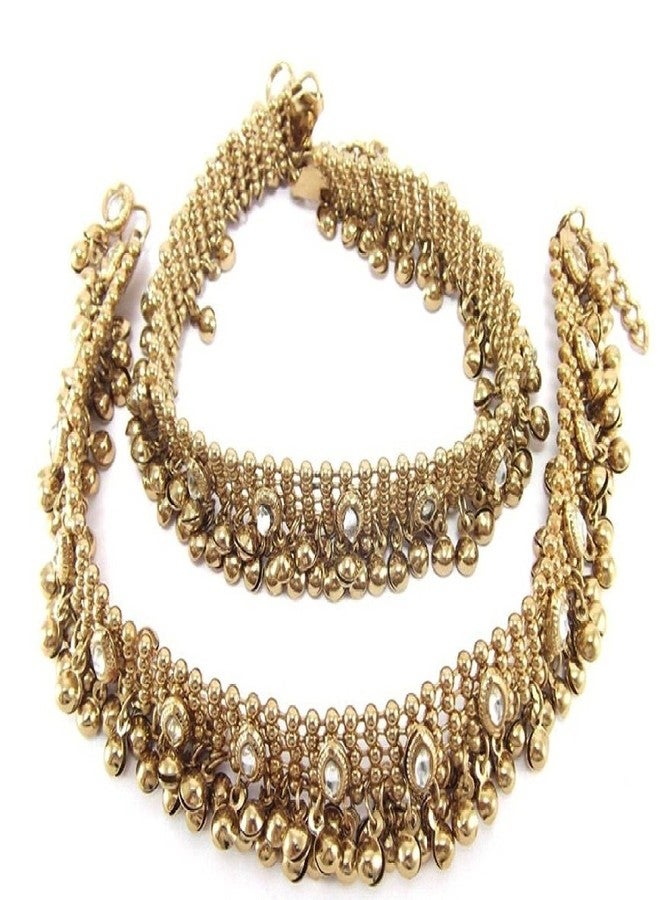 Shining Diva Fashion Women and Girls Diva Antique Gold Kundan Studded Payal Anklets (Golden)(r5634a) - Image 1