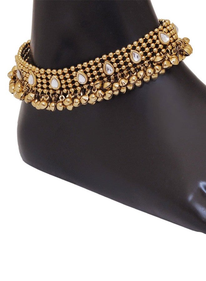 Shining Diva Fashion Women and Girls Diva Antique Gold Kundan Studded Payal Anklets (Golden)(r5634a) - Image 2