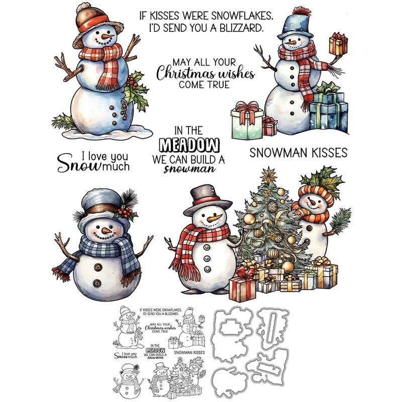 YIXUAN Cute Winter Snowman Christmas Tree Gifts Clear Stamp and Metal Cutting Dies Set with Plastic Package Envelope Bag for Card Making DIY Scrapbooking Supplies for Xmas Crafts Decor - Image 3