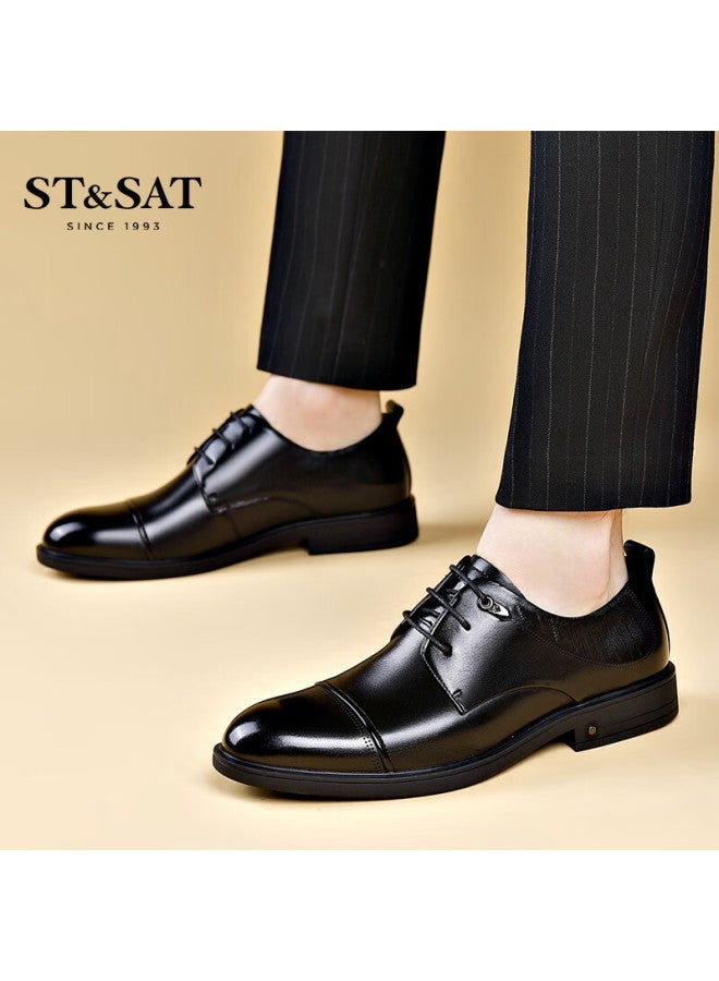 St&sat Men's Genuine Leather Business Formal Shoes Classic Comfortable Casual Shoes Men Black Size 42 - Image 2