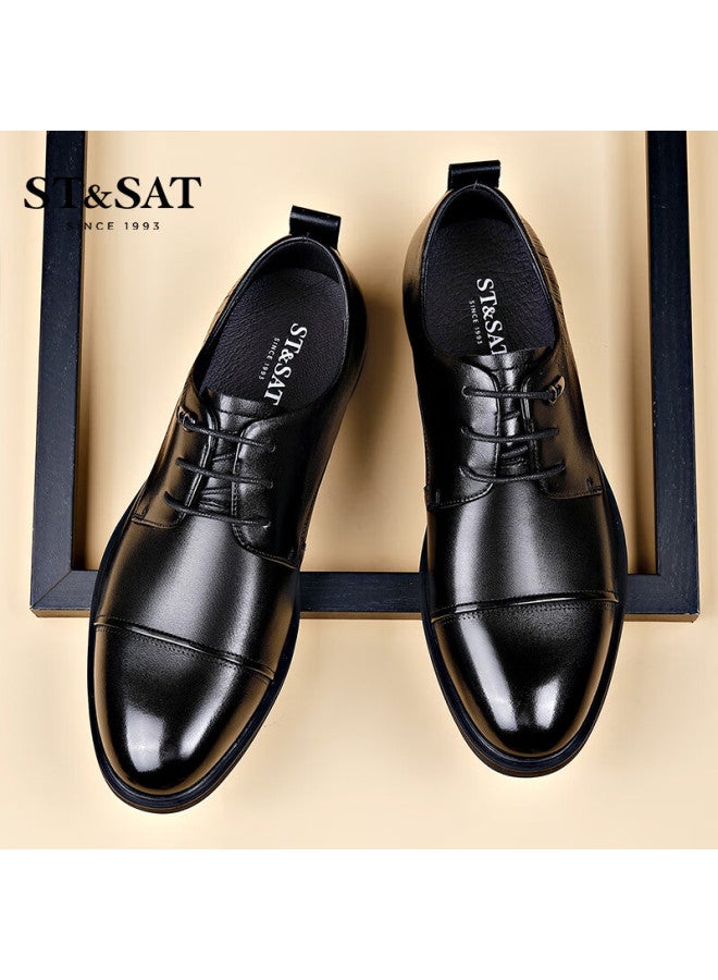 St&sat Men's Genuine Leather Business Formal Shoes Classic Comfortable Casual Shoes Men Black Size 42 - Image 5