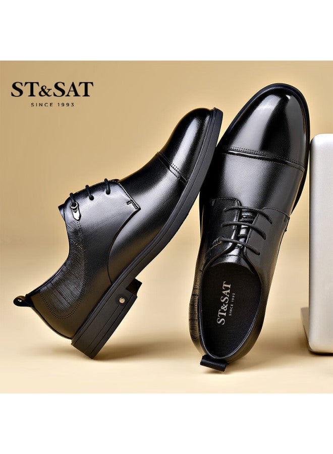St&sat Men's Genuine Leather Business Formal Shoes Classic Comfortable Casual Shoes Men Black Size 42 - Image 1