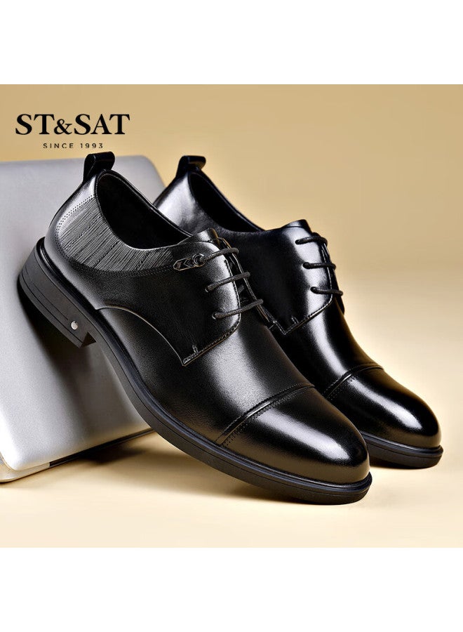 St&sat Men's Genuine Leather Business Formal Shoes Classic Comfortable Casual Shoes Men Black Size 42 - Image 3