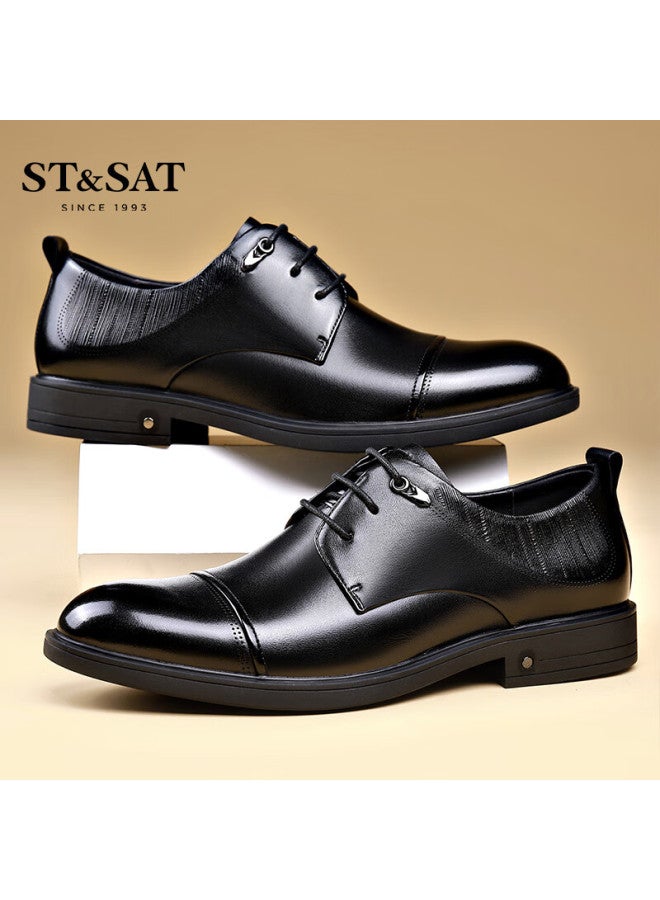 St&sat Men's Genuine Leather Business Formal Shoes Classic Comfortable Casual Shoes Men Black Size 42 - Image 4