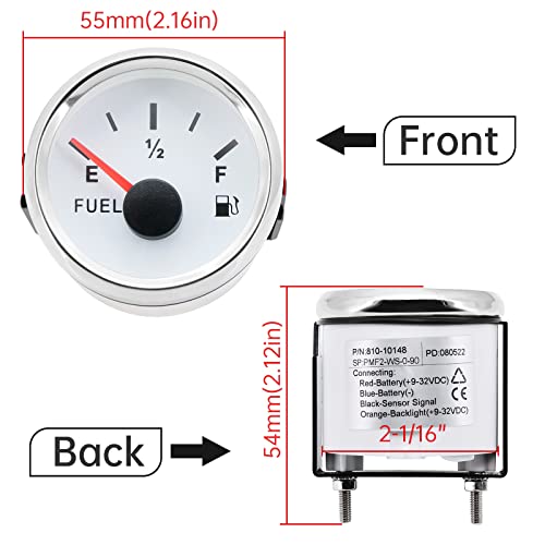 ARTILAURA 0-90 ohm Fuel Gauge Marine Boat Fuel Level Gas Tank Meter for Universal AUTO Car Truck Vehicle RV (White) - Image 2