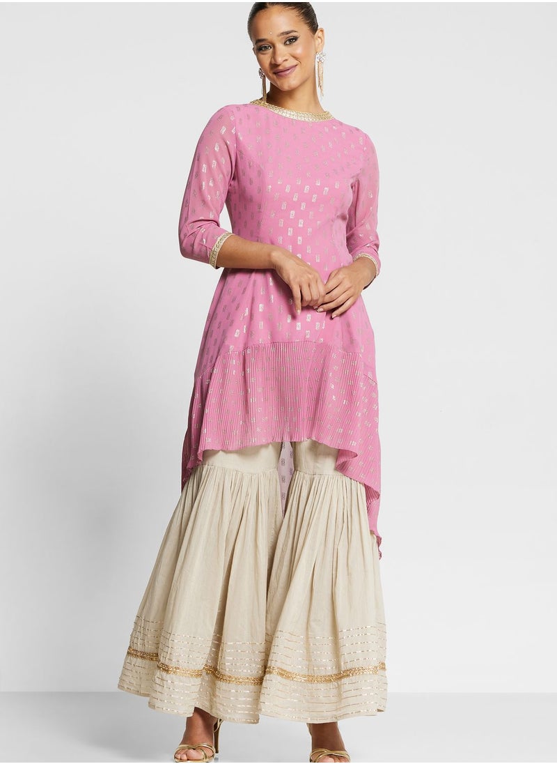 indya - Foil Print High Low Kurti - Image 1