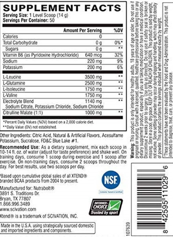 XTEND XTEND Original BCAA Powder Blue Raspberry Ice | Sugar Free Post Workout Muscle Recovery Drink with Amino Acids | 7g BCAAs for Men & Women | 50 Servings  - Image 2