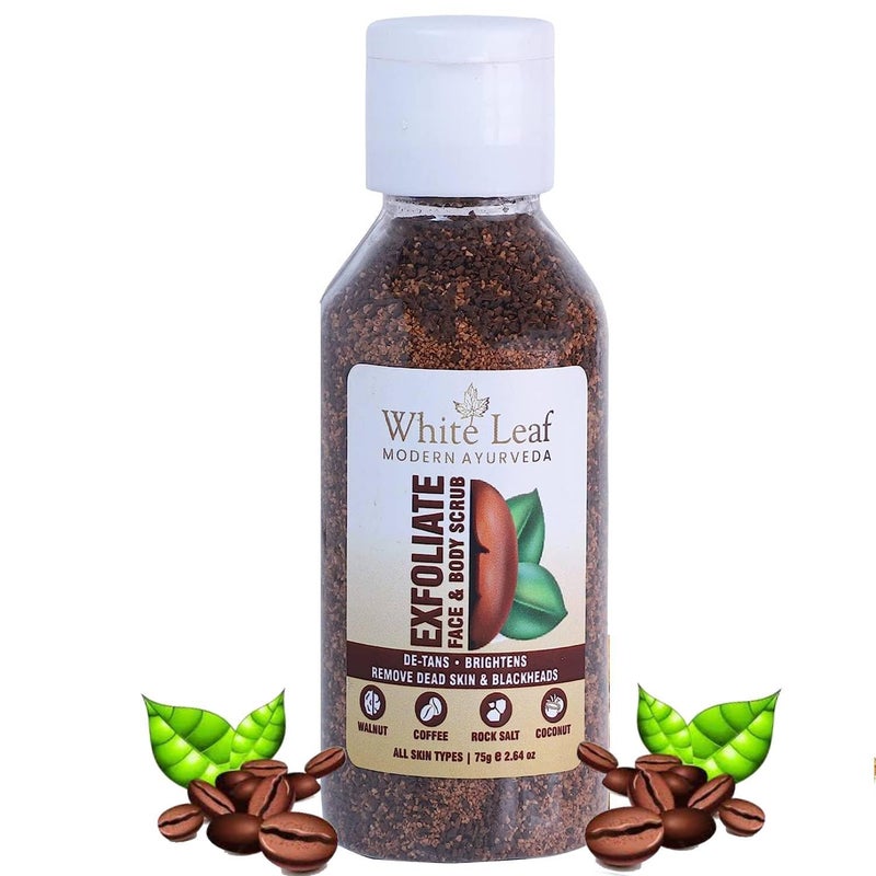 White Leaf Exfoliating Coffee Body Scrub for Women & Men 75g with Walnut Rock Salt and Coconut Oil for Tan Removal Skin Brightening for Face Neck Elbows and Knees 100% Vegan (1) - Image 3