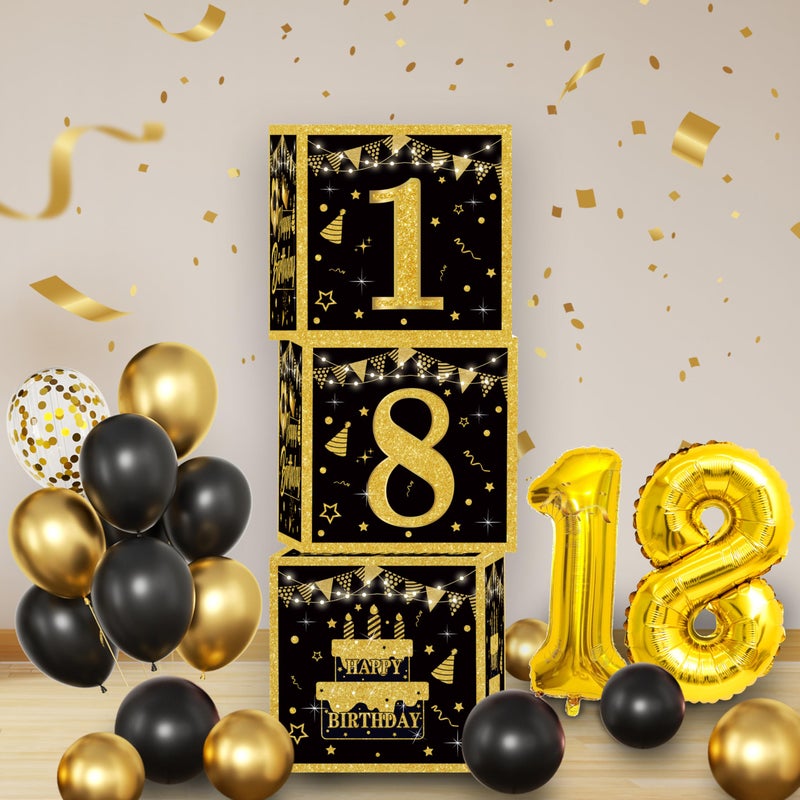jenmir Gold 18th birthday decorations for boys Men,3pcs birthday Decorations for Men boys black and gold Balloon Boxes Birthday Party Favors - Image 3