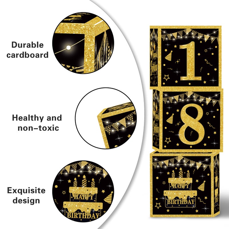 jenmir Gold 18th birthday decorations for boys Men,3pcs birthday Decorations for Men boys black and gold Balloon Boxes Birthday Party Favors - Image 4