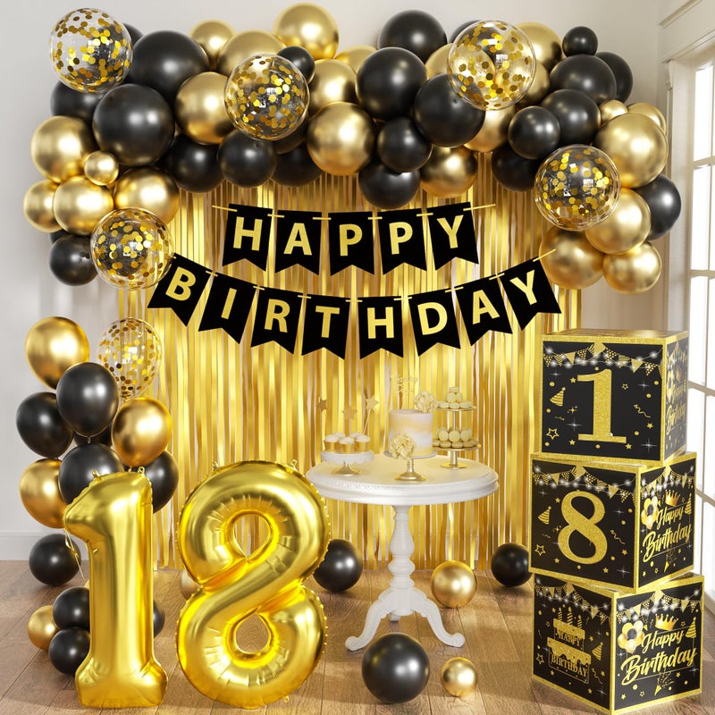 jenmir Gold 18th birthday decorations for boys Men,3pcs birthday Decorations for Men boys black and gold Balloon Boxes Birthday Party Favors - Image 1