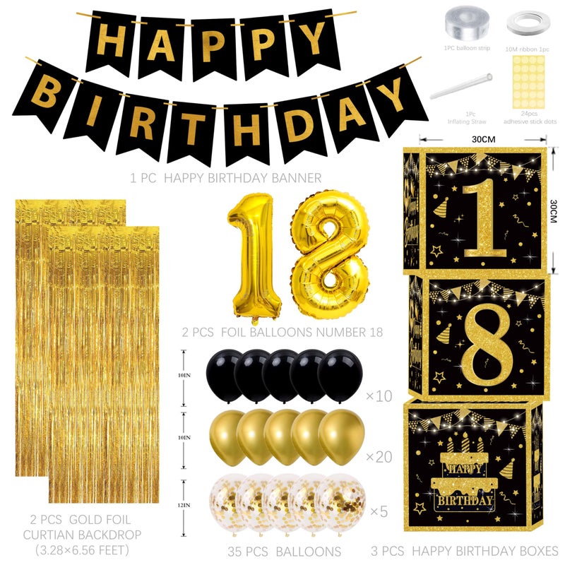 jenmir Gold 18th birthday decorations for boys Men,3pcs birthday Decorations for Men boys black and gold Balloon Boxes Birthday Party Favors - Image 2