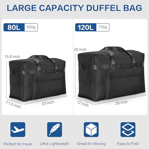 Hafmall Extra Large 120L Foldable Duffel Bag for Travel, Waterproof Weekend Overnight Bag, Collapsible Storage Bag for Moving, Camping (Black) - Image 2