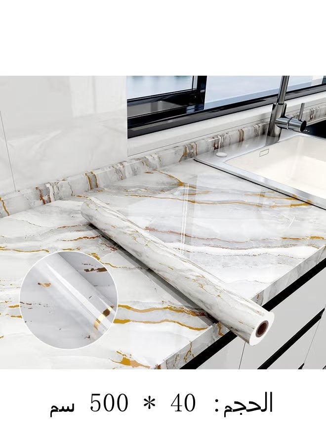 DELGREEN 1pc Golden Grey White Marble Wallpaper, Peel and Stick, Self-Adhesive Vinyl Contact Paper for Countertop, Kitchen Cabinet, Furniture Decorate, Removable Contact Paper for Home Improvemen(40*500CM) - Image 1