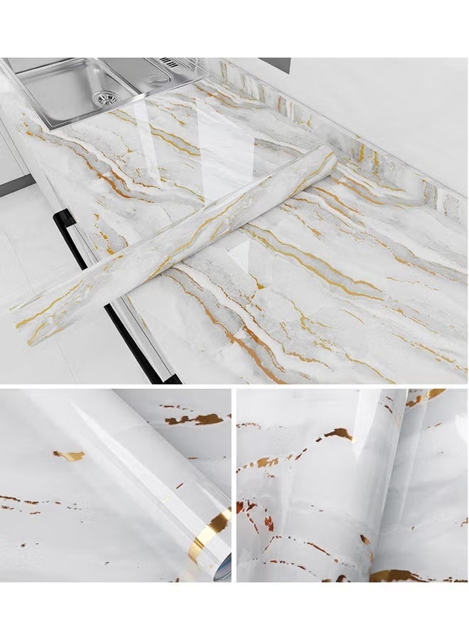 DELGREEN 1pc Golden Grey White Marble Wallpaper, Peel and Stick, Self-Adhesive Vinyl Contact Paper for Countertop, Kitchen Cabinet, Furniture Decorate, Removable Contact Paper for Home Improvemen(40*500CM) - Image 2