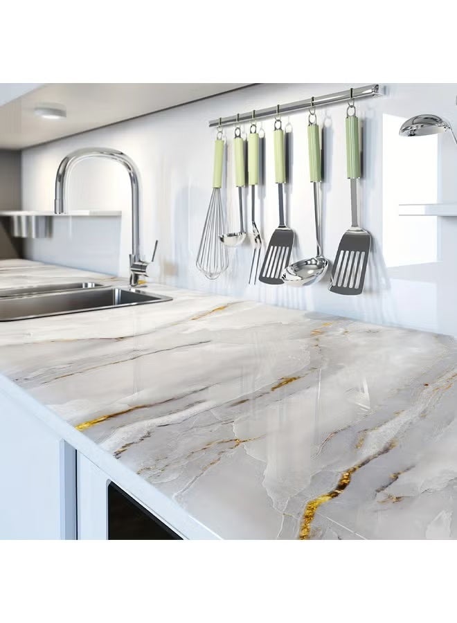 DELGREEN 1pc Golden Grey White Marble Wallpaper, Peel and Stick, Self-Adhesive Vinyl Contact Paper for Countertop, Kitchen Cabinet, Furniture Decorate, Removable Contact Paper for Home Improvemen(40*500CM) - Image 5