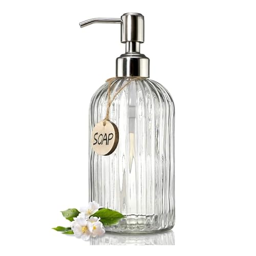 Luximal Glass Soap Dispenser, Kitchen Soap Dispensers with Rust Proof Plastic Pump, Bathroom Soap Dispenser for Hand Soap, Soap, Lotion (19 x 7 Cm, 400 ML) (400ML-NEW-2) - Image 1