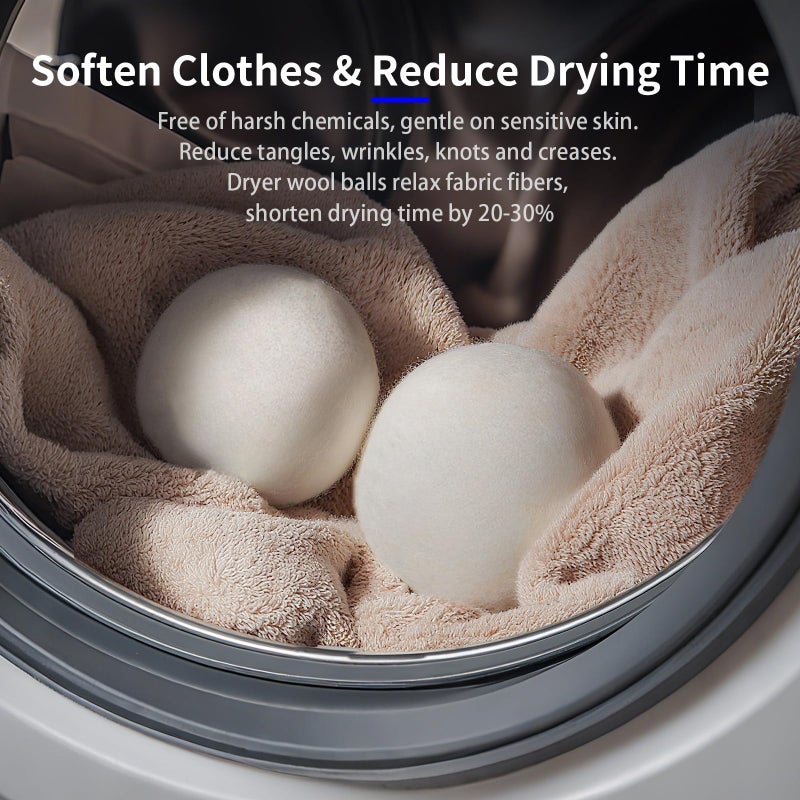 Qiseec Wool Dryer Balls 6-Pack XL - Natural Reusable Laundry Fabric Softener, Reduces Wrinkles & Drying Time, Hypoallergenic, Leaves Fabrics Naturally Soft and Fluffy - Image 3