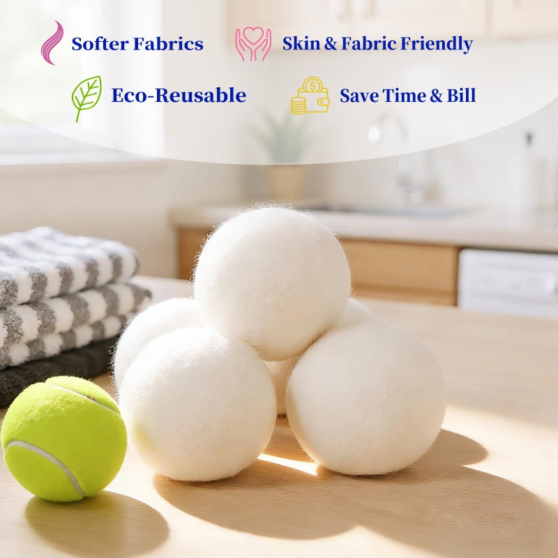 Qiseec Wool Dryer Balls 6-Pack XL - Natural Reusable Laundry Fabric Softener, Reduces Wrinkles & Drying Time, Hypoallergenic, Leaves Fabrics Naturally Soft and Fluffy - Image 4
