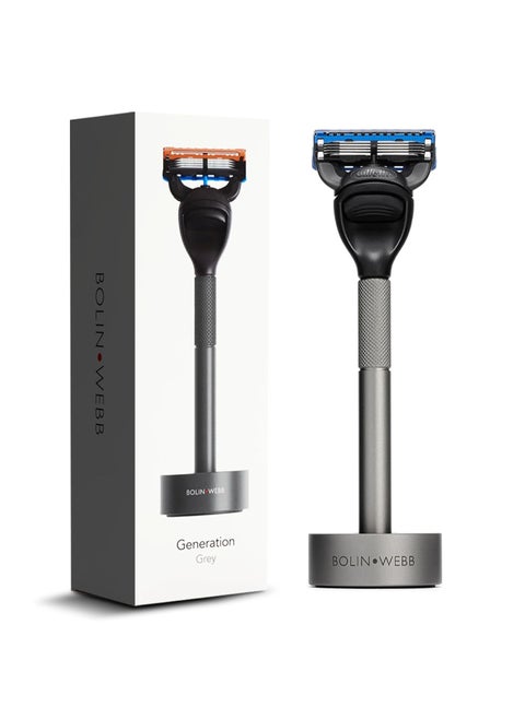 Bolin Webb Generation Razor and Stand in Graphite Fitted with Gillette Fusion5 Blade Luxury Razor for Men