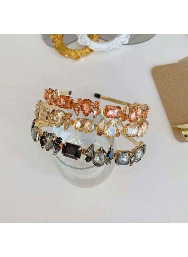 Wiwpar أطواق رأس رفيعة مزينة بالأحجار اللامعة للنساء، أطواق رأس مرنة مزينة بالأحجار اللامعة، طوق رأس عتيق، حلقة شعر، إكسسوارات شعر (أسود) - Image 1